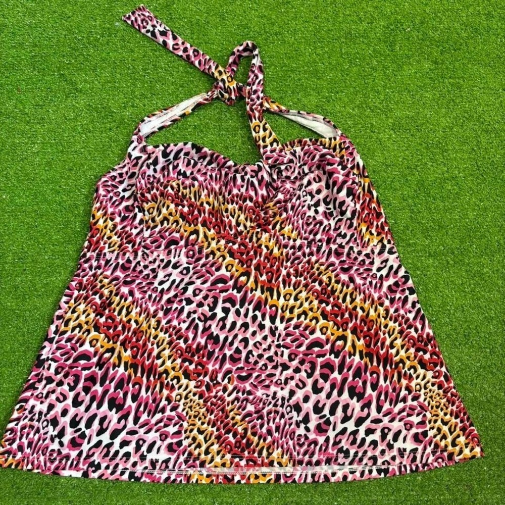 Catalina Womens 1X Swimsuit Halter Top One Piece Leopard Cheetah‎ Print Y2K